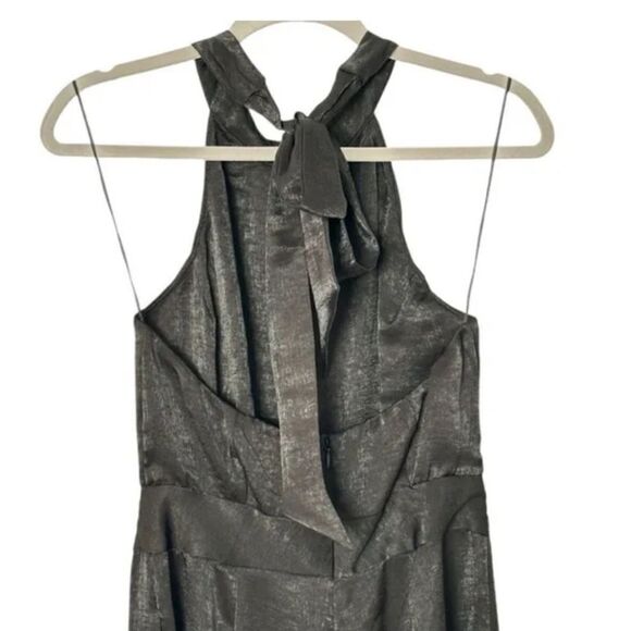 REVOLVE Misa Xandra Black Hammered Satin Wide Leg Halter Jumpsuit | Size L - Picture 7 of 8